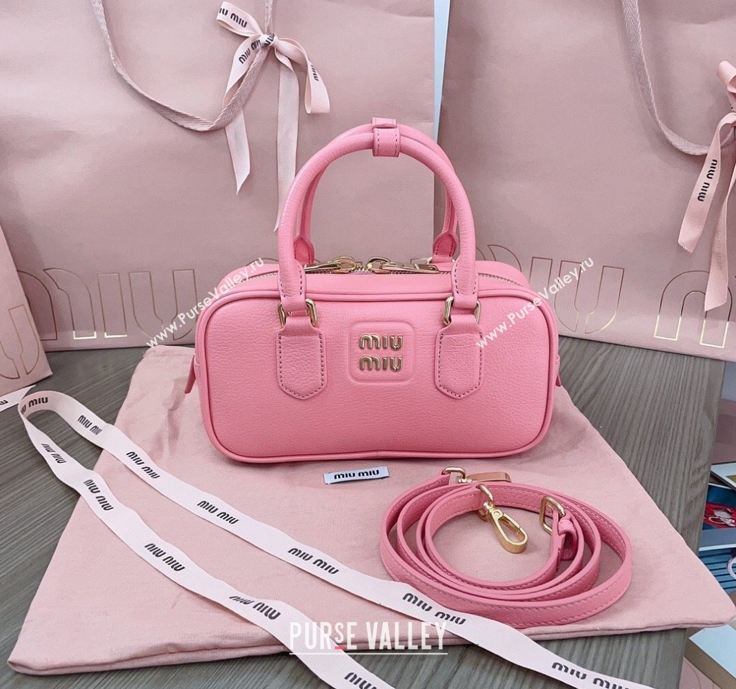 Miu Miu Arcadie Calf Leather top handle bag with Gold-Tone Logo Light Pink 2024 5BB142 (JD-24103015)