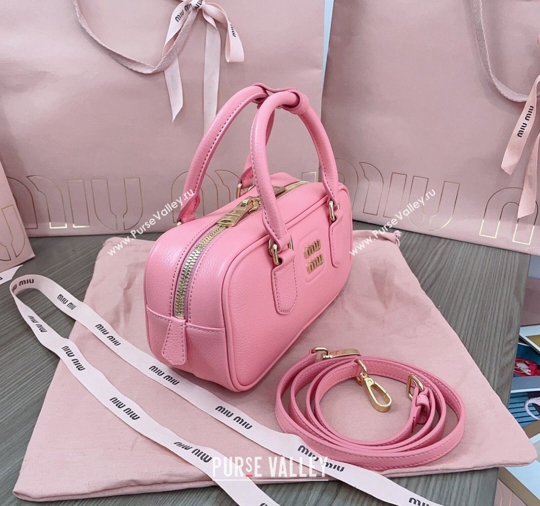 Miu Miu Arcadie Calf Leather top handle bag with Gold-Tone Logo Light Pink 2024 5BB142 (JD-24103015)