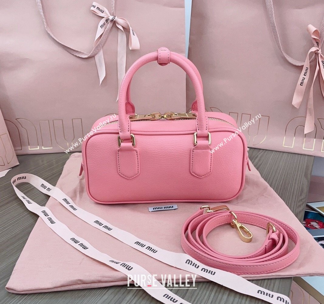 Miu Miu Arcadie Calf Leather top handle bag with Gold-Tone Logo Light Pink 2024 5BB142 (JD-24103015)