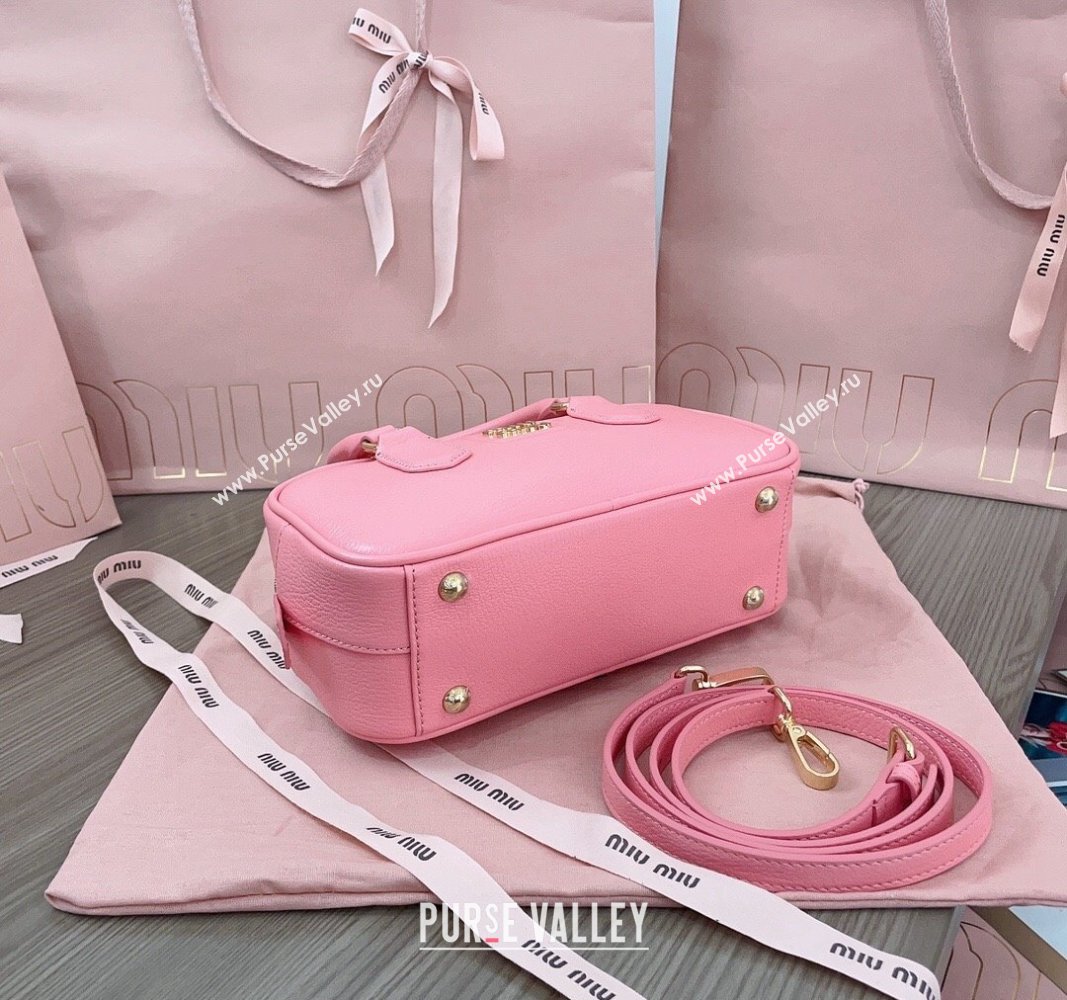 Miu Miu Arcadie Calf Leather top handle bag with Gold-Tone Logo Light Pink 2024 5BB142 (JD-24103015)