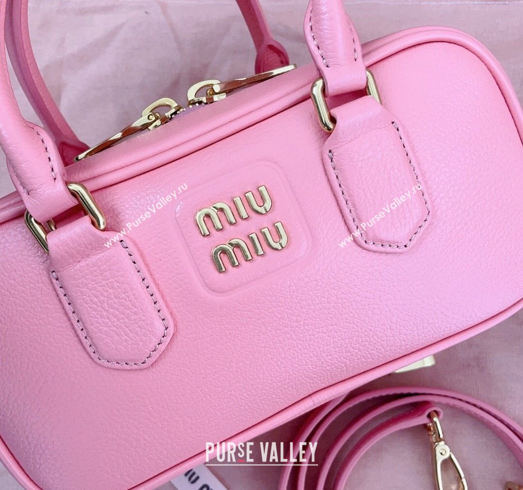 Miu Miu Arcadie Calf Leather top handle bag with Gold-Tone Logo Light Pink 2024 5BB142 (JD-24103015)