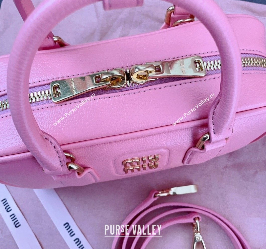 Miu Miu Arcadie Calf Leather top handle bag with Gold-Tone Logo Light Pink 2024 5BB142 (JD-24103015)