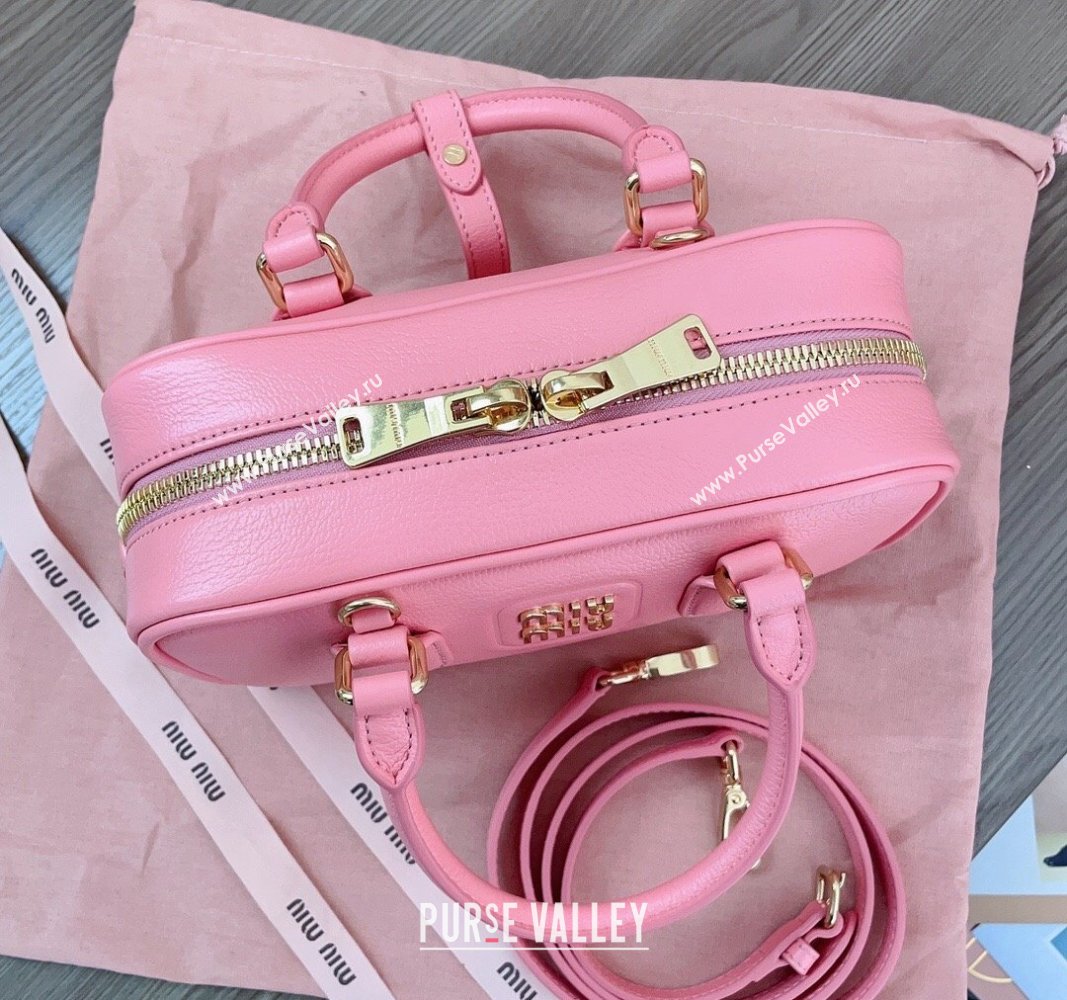 Miu Miu Arcadie Calf Leather top handle bag with Gold-Tone Logo Light Pink 2024 5BB142 (JD-24103015)