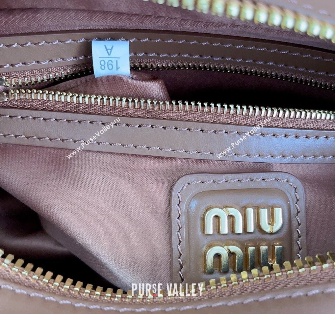 Miu Miu Arcadie Calf Leather top handle bag with Tone-to-Tone Logo Dark Brown 2024 5BB142 (JD-24103008)