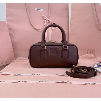 Miu Miu Arcadie Calf Leather top handle bag with Tone-to-Tone Logo Briarwood Brown 2024 5BB142 (JD-24103006)