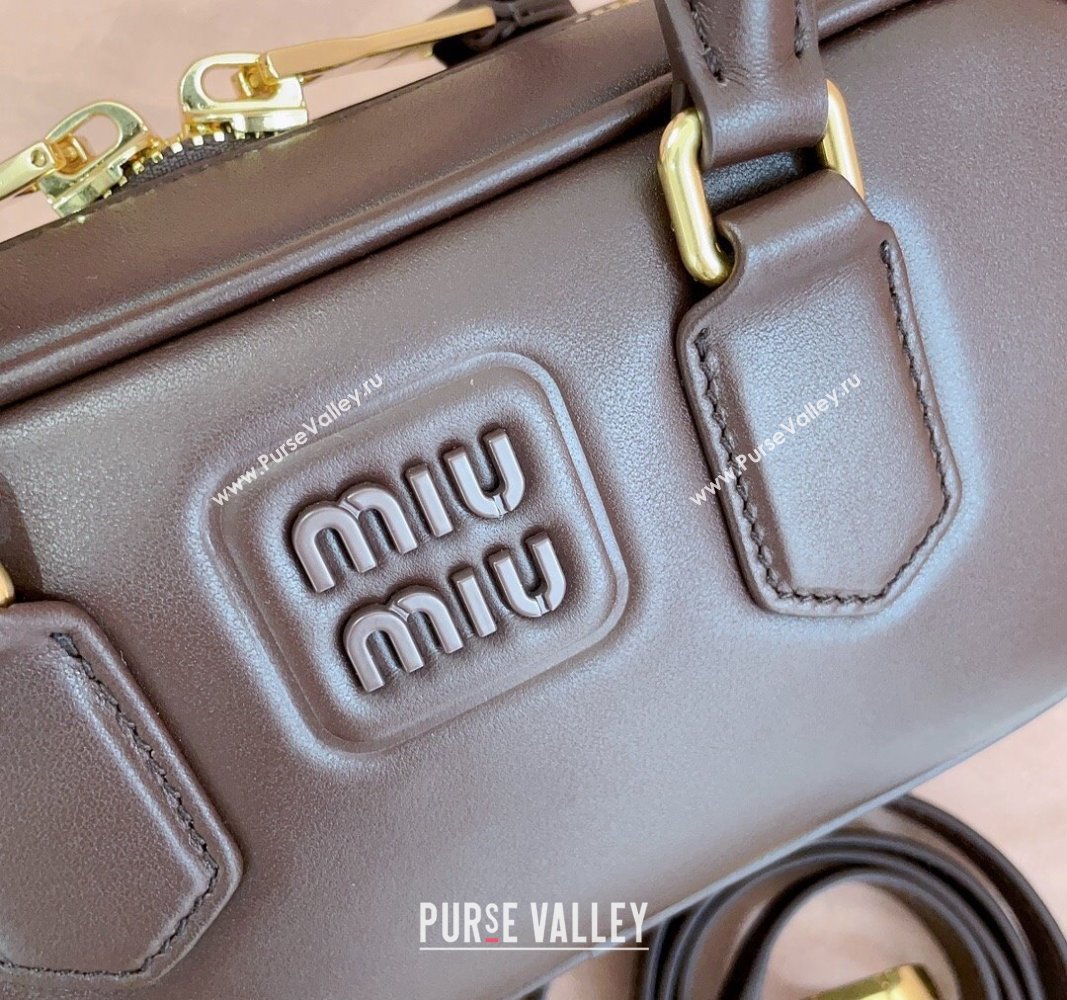 Miu Miu Arcadie Calf Leather top handle bag with Tone-to-Tone Logo Briarwood Brown 2024 5BB142 (JD-24103006)