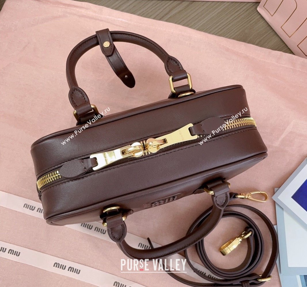 Miu Miu Arcadie Calf Leather top handle bag with Tone-to-Tone Logo Briarwood Brown 2024 5BB142 (JD-24103006)