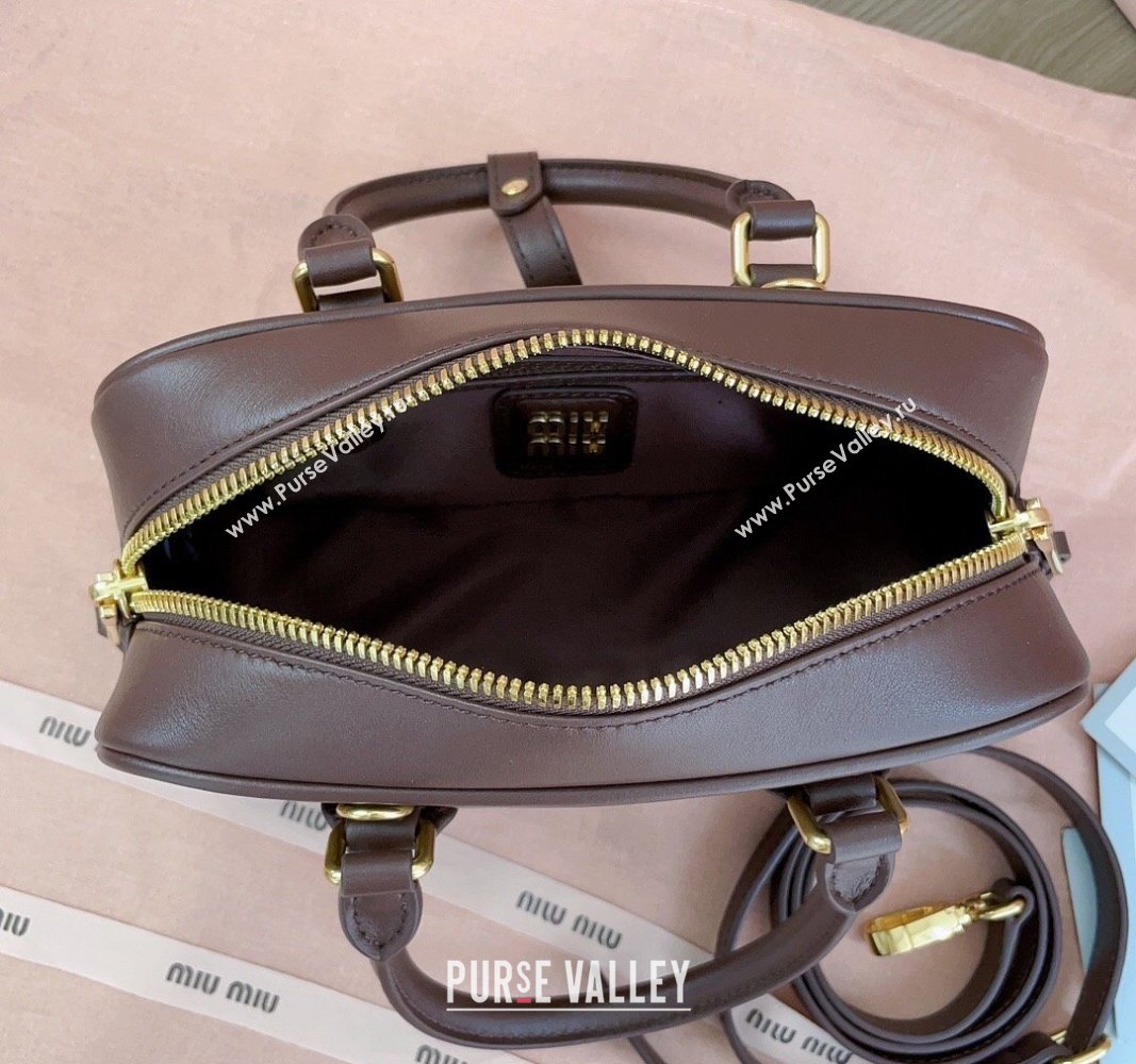 Miu Miu Arcadie Calf Leather top handle bag with Tone-to-Tone Logo Briarwood Brown 2024 5BB142 (JD-24103006)