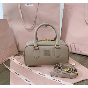 Miu Miu Arcadie Calf Leather top handle bag with Tone-to-Tone Logo Beige Grey 2024 5BB142 (JD-24103007)