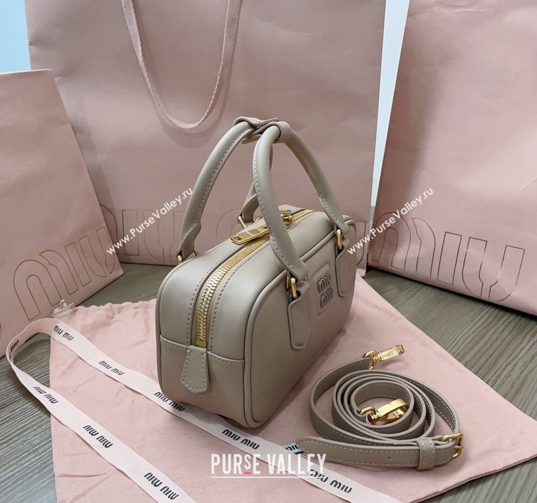 Miu Miu Arcadie Calf Leather top handle bag with Tone-to-Tone Logo Beige Grey 2024 5BB142 (JD-24103007)