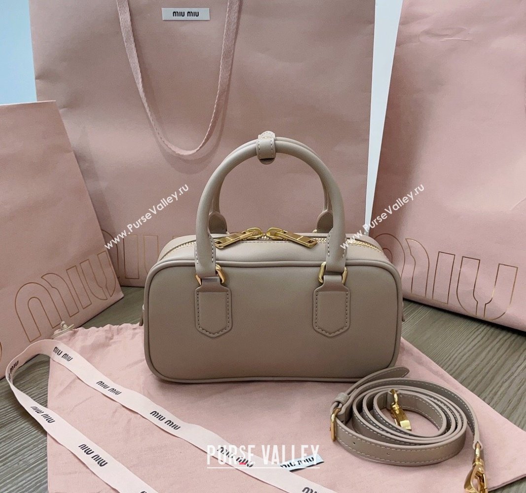 Miu Miu Arcadie Calf Leather top handle bag with Tone-to-Tone Logo Beige Grey 2024 5BB142 (JD-24103007)