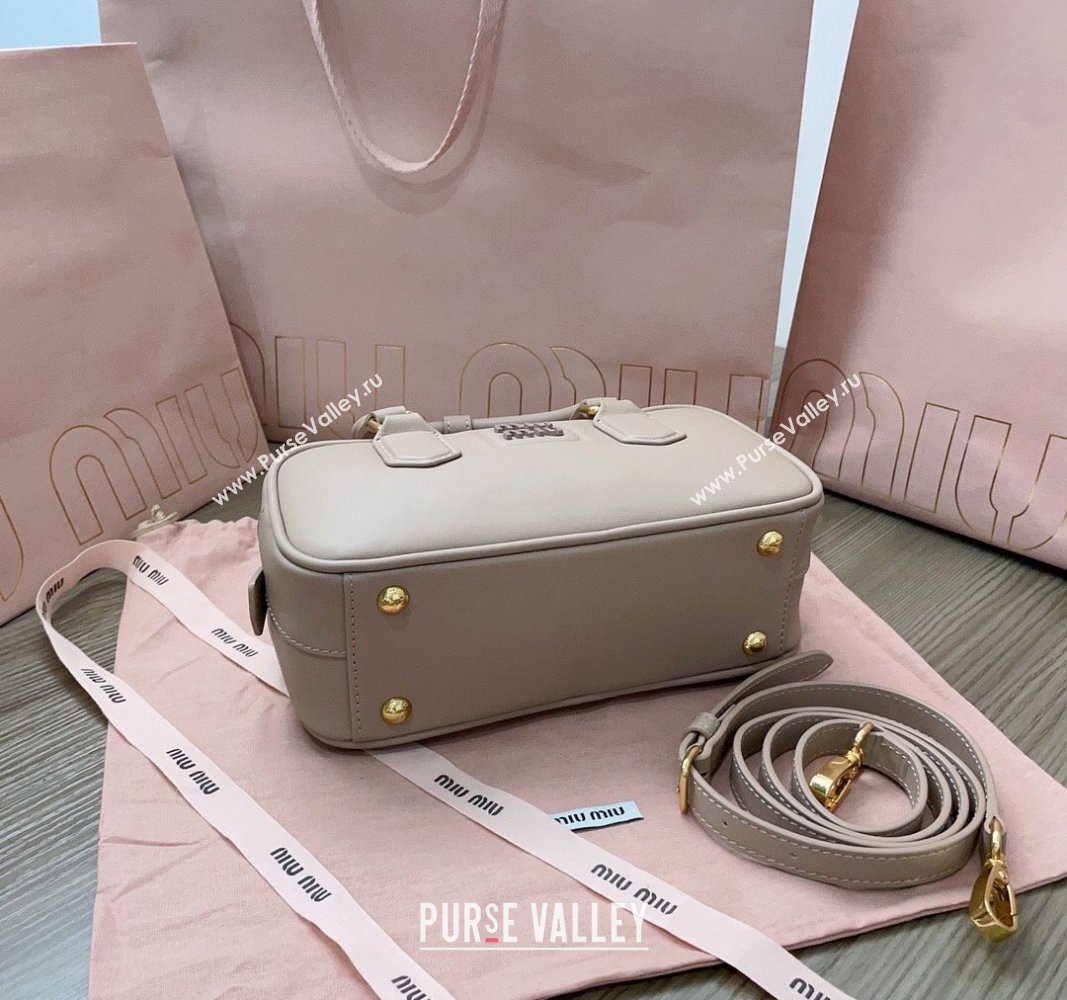 Miu Miu Arcadie Calf Leather top handle bag with Tone-to-Tone Logo Beige Grey 2024 5BB142 (JD-24103007)