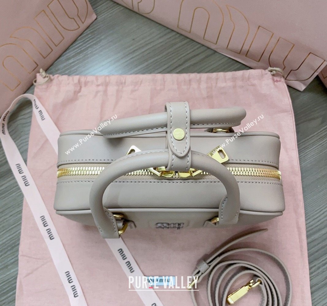 Miu Miu Arcadie Calf Leather top handle bag with Tone-to-Tone Logo Beige Grey 2024 5BB142 (JD-24103007)