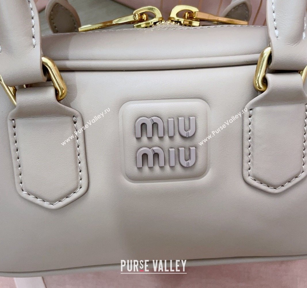 Miu Miu Arcadie Calf Leather top handle bag with Tone-to-Tone Logo Beige Grey 2024 5BB142 (JD-24103007)