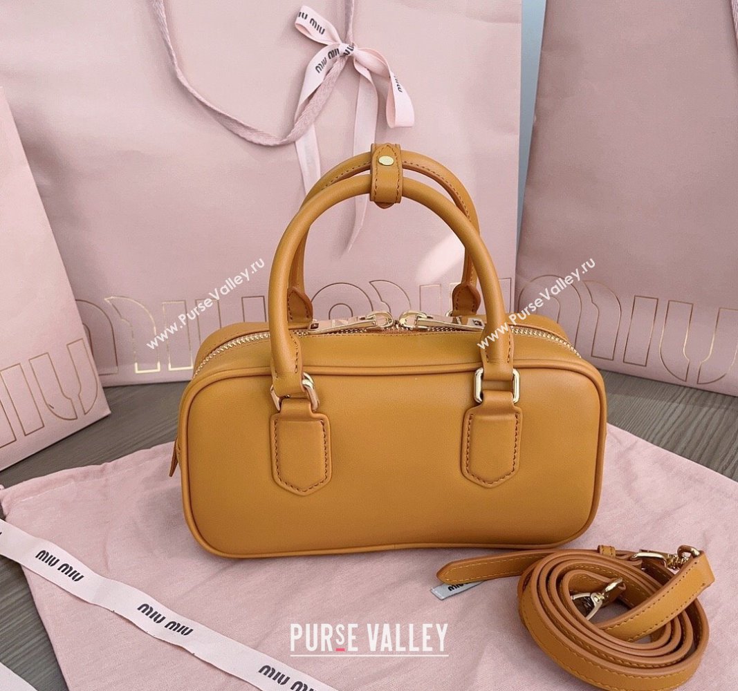 Miu Miu Arcadie Calf Leather top handle bag with Tone-to-Tone Logo Yellow 2024 5BB142 (JD-24103009)