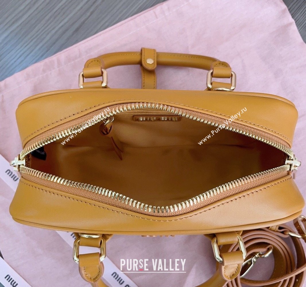 Miu Miu Arcadie Calf Leather top handle bag with Tone-to-Tone Logo Yellow 2024 5BB142 (JD-24103009)