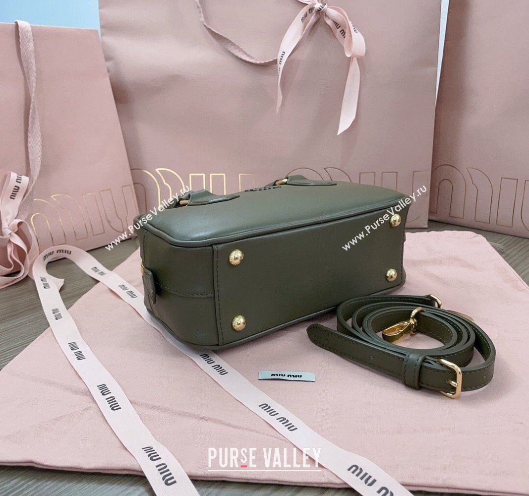 Miu Miu Arcadie Calf Leather top handle bag with Tone-to-Tone Logo Green 2024 5BB142 (JD-24103010)