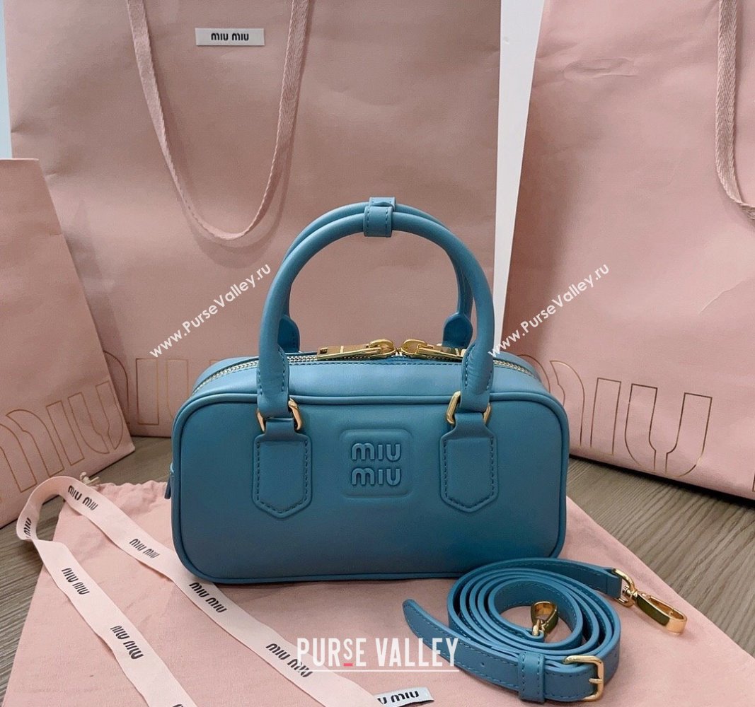 Miu Miu Arcadie Calf Leather top handle bag with Tone-to-Tone Logo Blue 2024 5BB142 (JD-24103012)