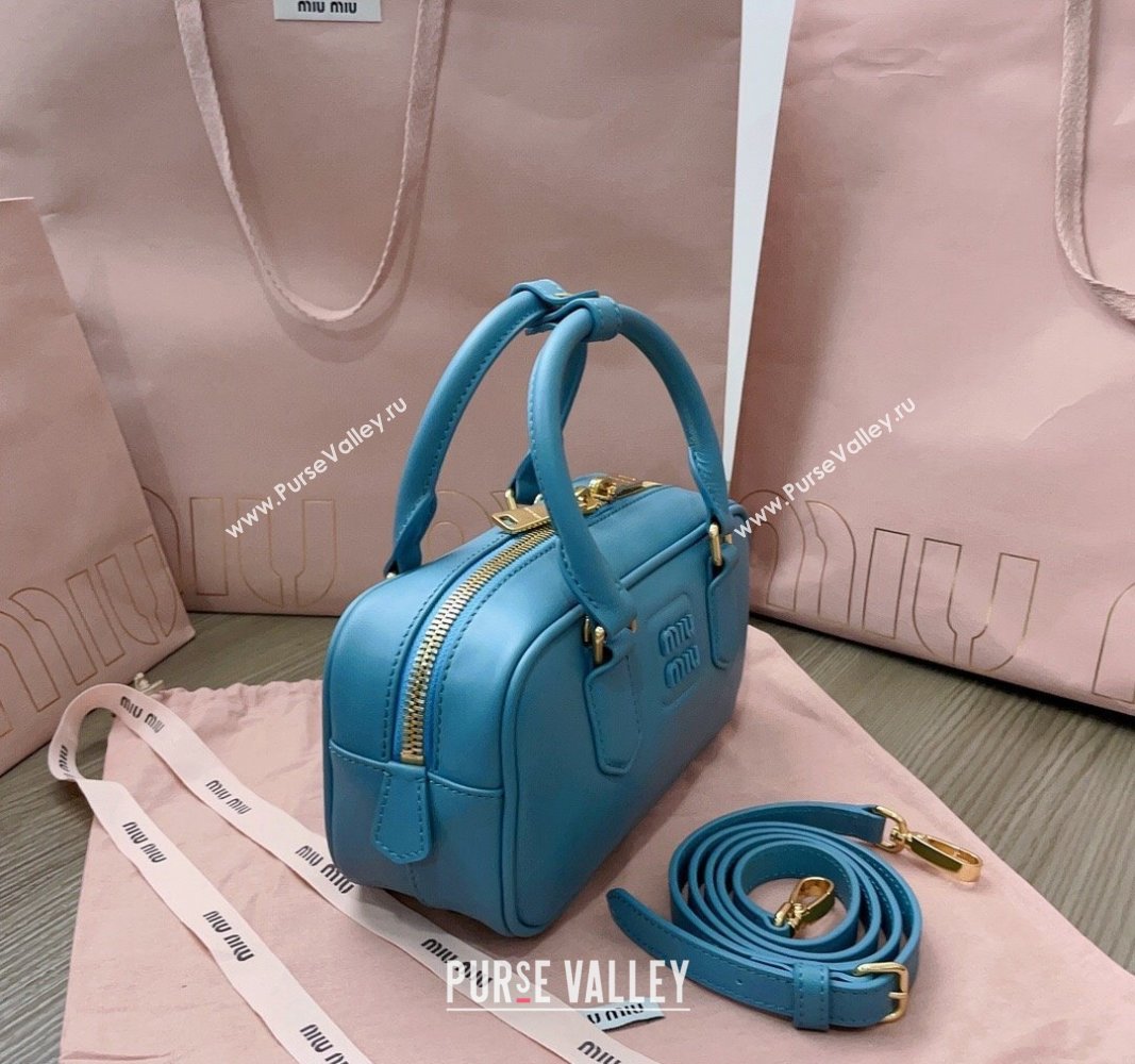 Miu Miu Arcadie Calf Leather top handle bag with Tone-to-Tone Logo Blue 2024 5BB142 (JD-24103012)