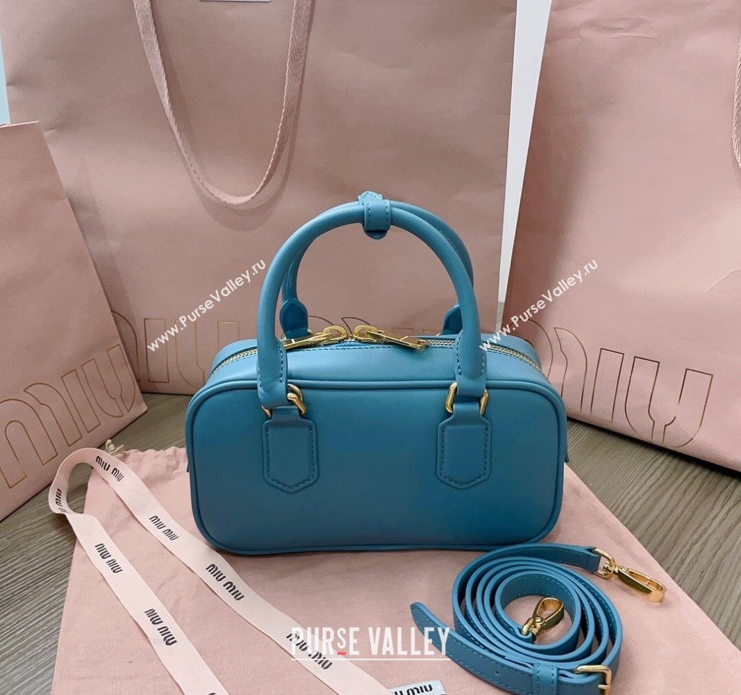 Miu Miu Arcadie Calf Leather top handle bag with Tone-to-Tone Logo Blue 2024 5BB142 (JD-24103012)