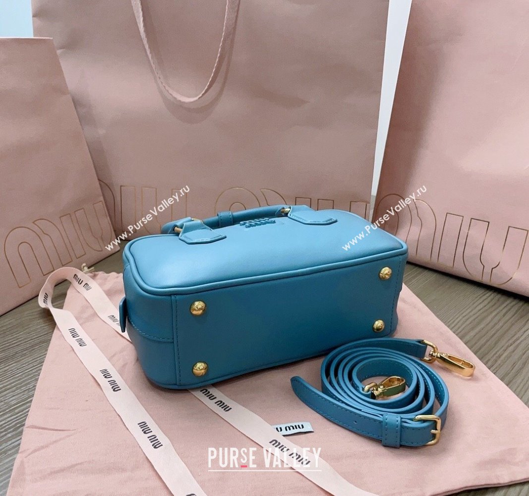 Miu Miu Arcadie Calf Leather top handle bag with Tone-to-Tone Logo Blue 2024 5BB142 (JD-24103012)