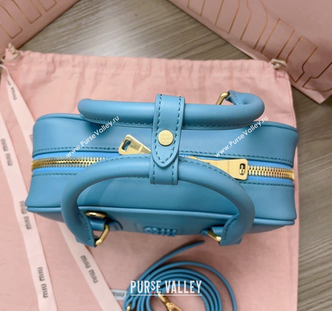 Miu Miu Arcadie Calf Leather top handle bag with Tone-to-Tone Logo Blue 2024 5BB142 (JD-24103012)