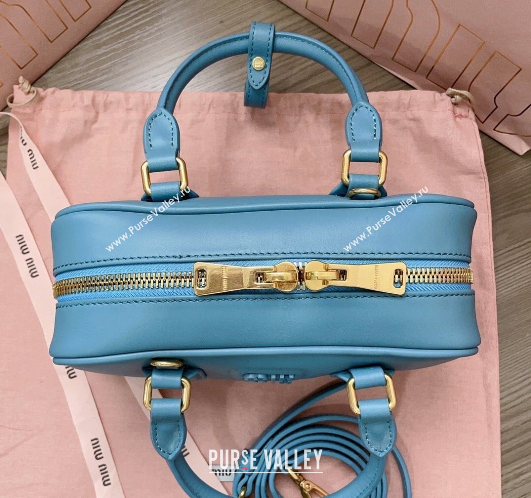 Miu Miu Arcadie Calf Leather top handle bag with Tone-to-Tone Logo Blue 2024 5BB142 (JD-24103012)