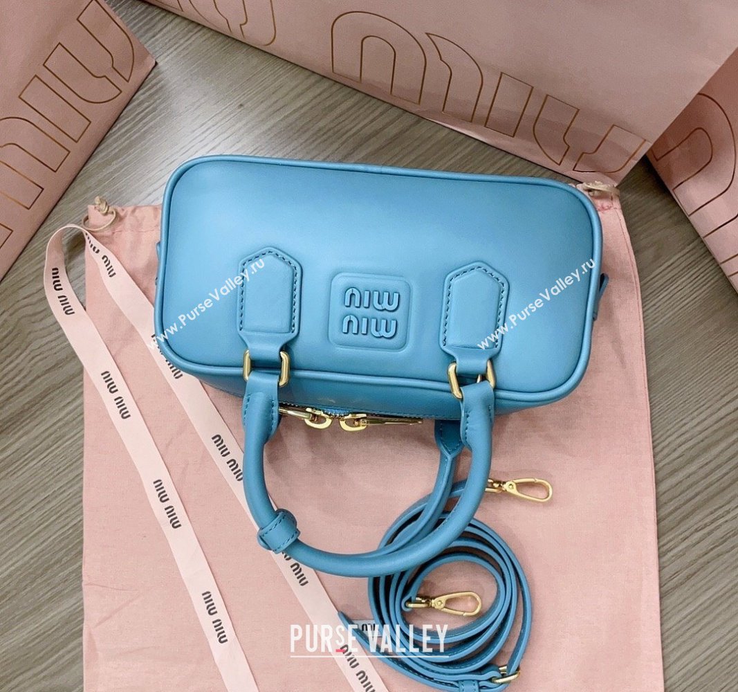 Miu Miu Arcadie Calf Leather top handle bag with Tone-to-Tone Logo Blue 2024 5BB142 (JD-24103012)