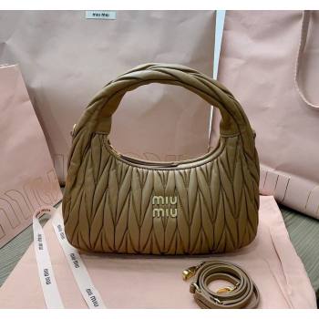 Miu Miu Wander Matelasse Nappa Leather Medium Hobo bag 5BC153 Khaki 2024 (JD-24103094)