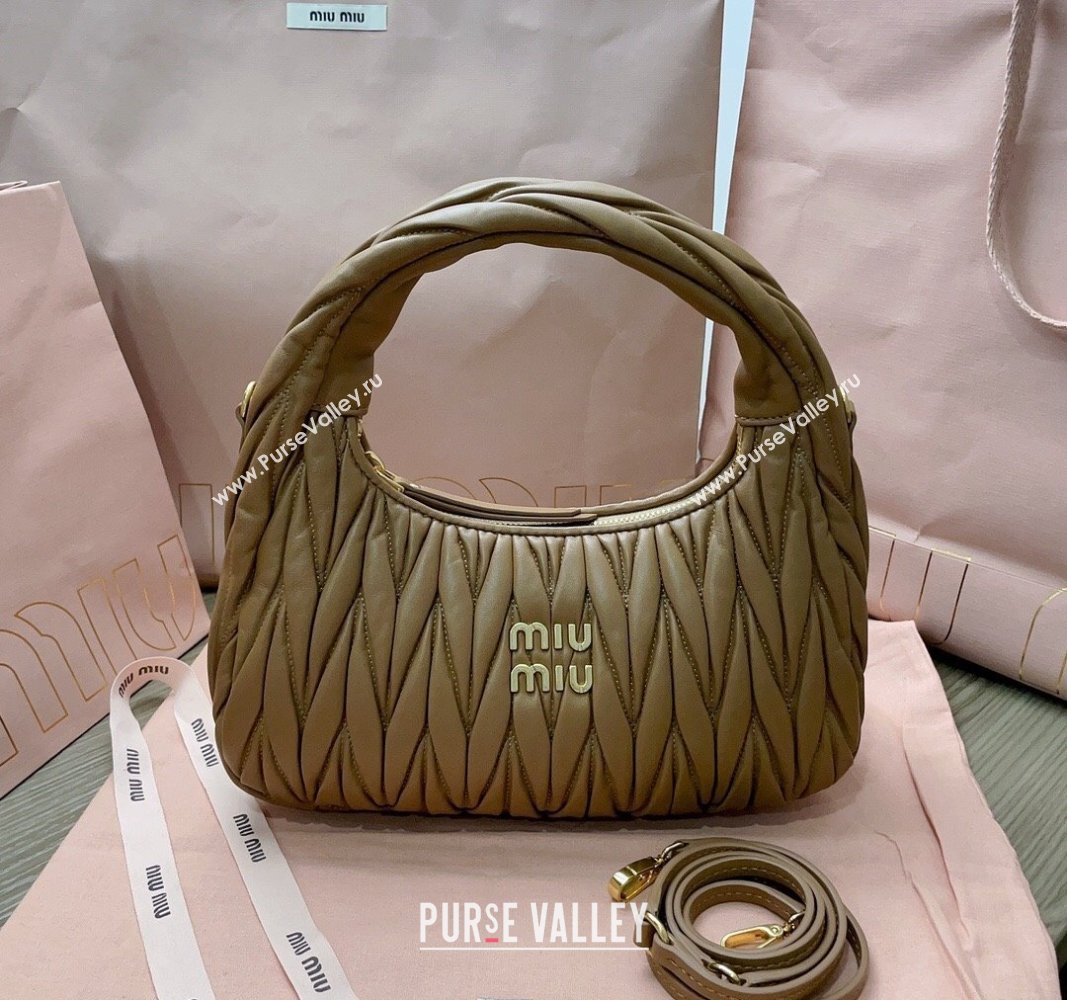 Miu Miu Wander Matelasse Nappa Leather Medium Hobo bag 5BC153 Khaki 2024 (JD-24103094)