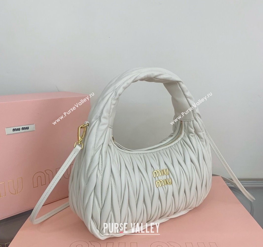 Miu Miu Wander Matelasse Nappa Leather Medium Hobo bag 5BC153 White 2024 (LN-24103098)