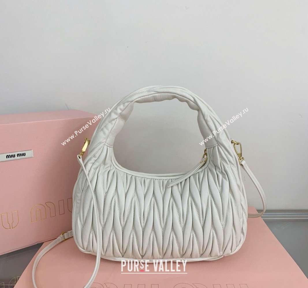 Miu Miu Wander Matelasse Nappa Leather Medium Hobo bag 5BC153 White 2024 (LN-24103098)