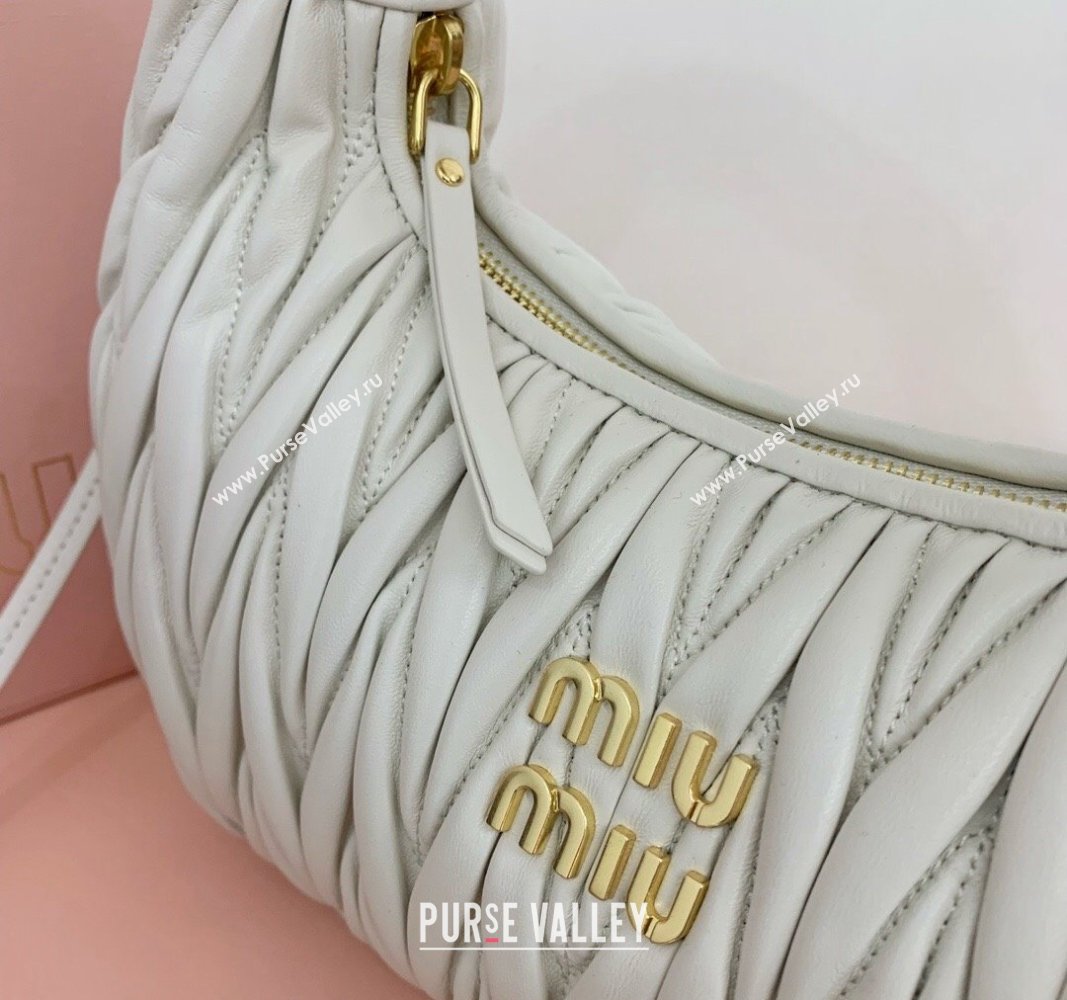 Miu Miu Wander Matelasse Nappa Leather Medium Hobo bag 5BC153 White 2024 (LN-24103098)