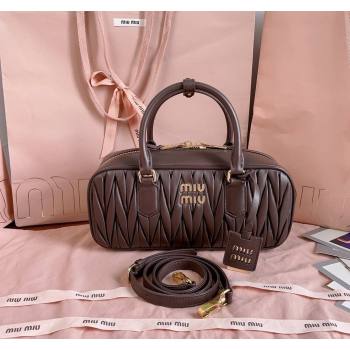 Miu Miu Arcadie Matelasse Nappa Leather top handle bag with Gold-Tone Logo Briarwood Brown 2024 5BB148 (JD-24103030)