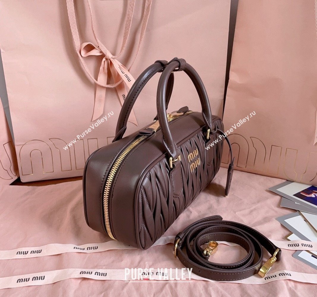 Miu Miu Arcadie Matelasse Nappa Leather top handle bag with Gold-Tone Logo Briarwood Brown 2024 5BB148 (JD-24103030)