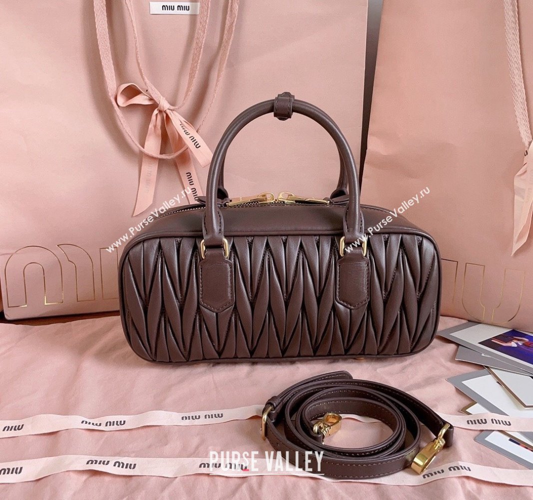 Miu Miu Arcadie Matelasse Nappa Leather top handle bag with Gold-Tone Logo Briarwood Brown 2024 5BB148 (JD-24103030)