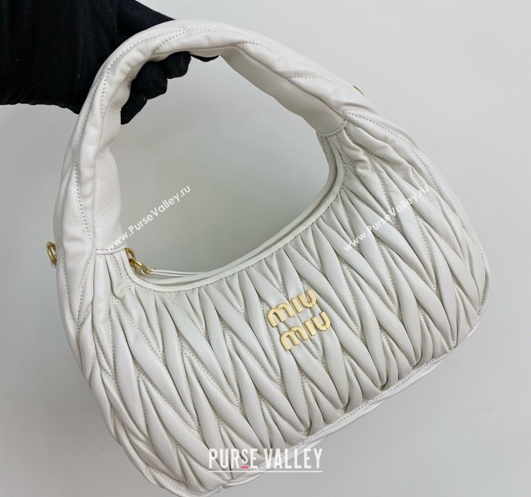 Miu Miu Wander Matelasse Nappa Leather Medium Hobo bag 5BC153 White 2024 (LN-24103098)