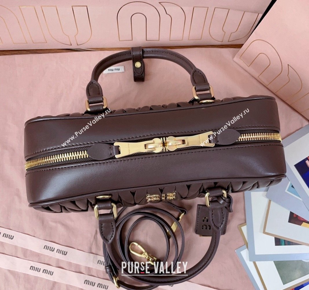 Miu Miu Arcadie Matelasse Nappa Leather top handle bag with Gold-Tone Logo Briarwood Brown 2024 5BB148 (JD-24103030)