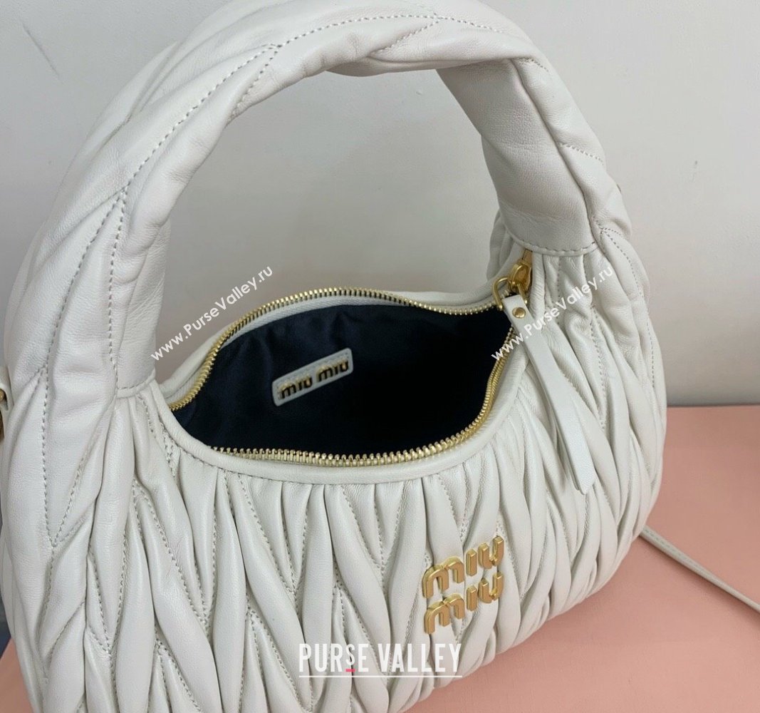 Miu Miu Wander Matelasse Nappa Leather Medium Hobo bag 5BC153 White 2024 (LN-24103098)