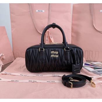 Miu Miu Arcadie Matelasse Nappa Leather top handle bag with Gold-Tone Logo Black 2024 5BB148 (JD-24103032)