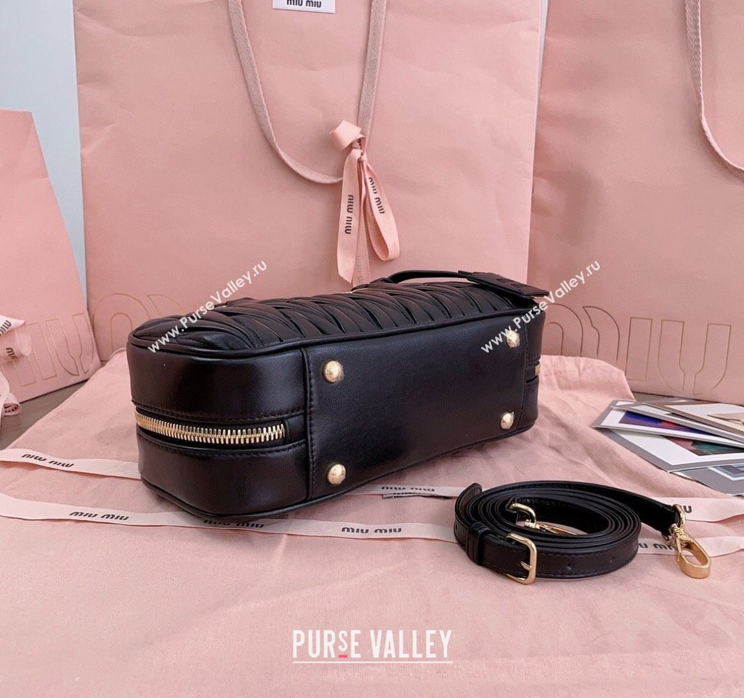 Miu Miu Arcadie Matelasse Nappa Leather top handle bag with Gold-Tone Logo Black 2024 5BB148 (JD-24103032)