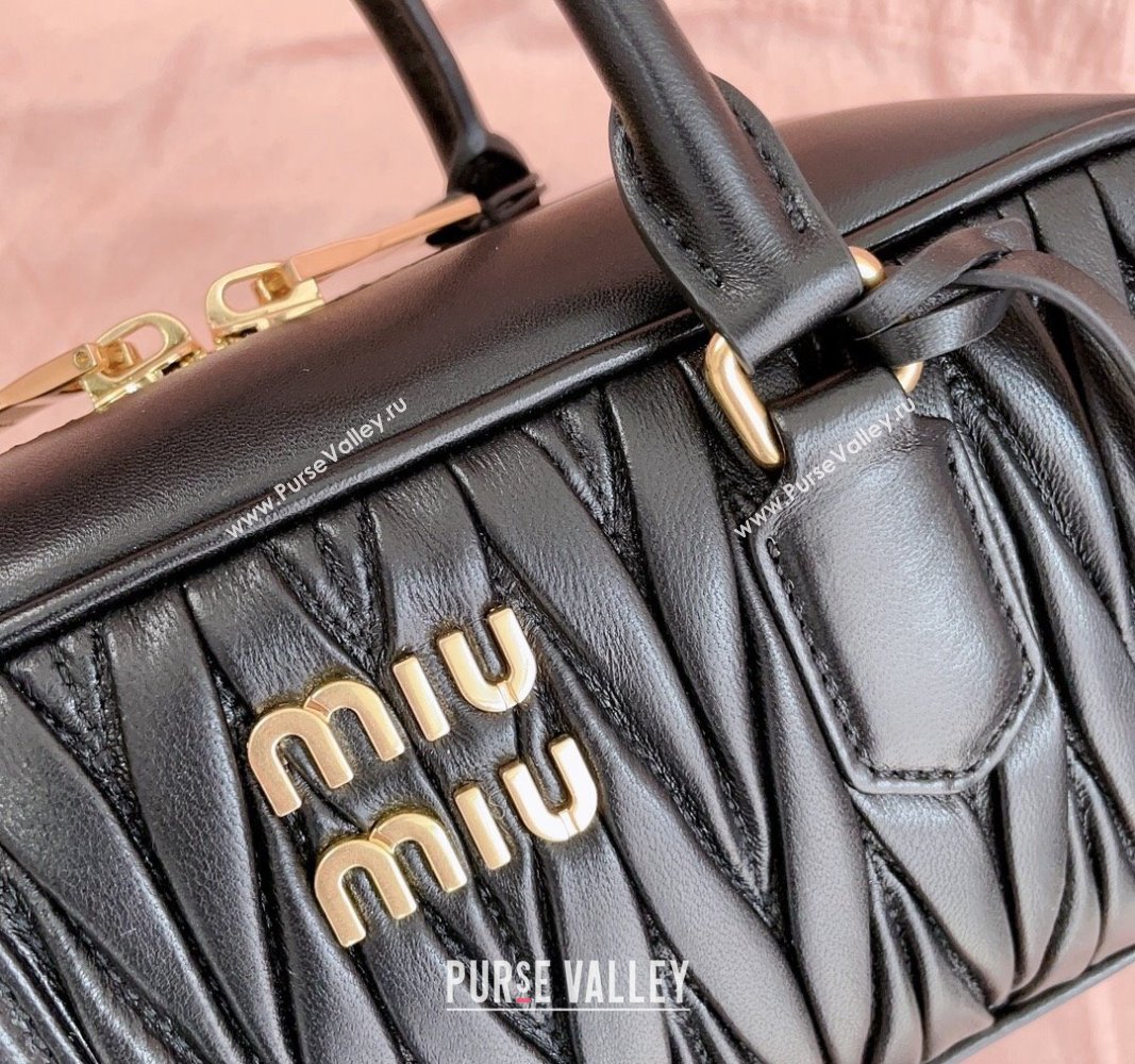 Miu Miu Arcadie Matelasse Nappa Leather top handle bag with Gold-Tone Logo Black 2024 5BB148 (JD-24103032)