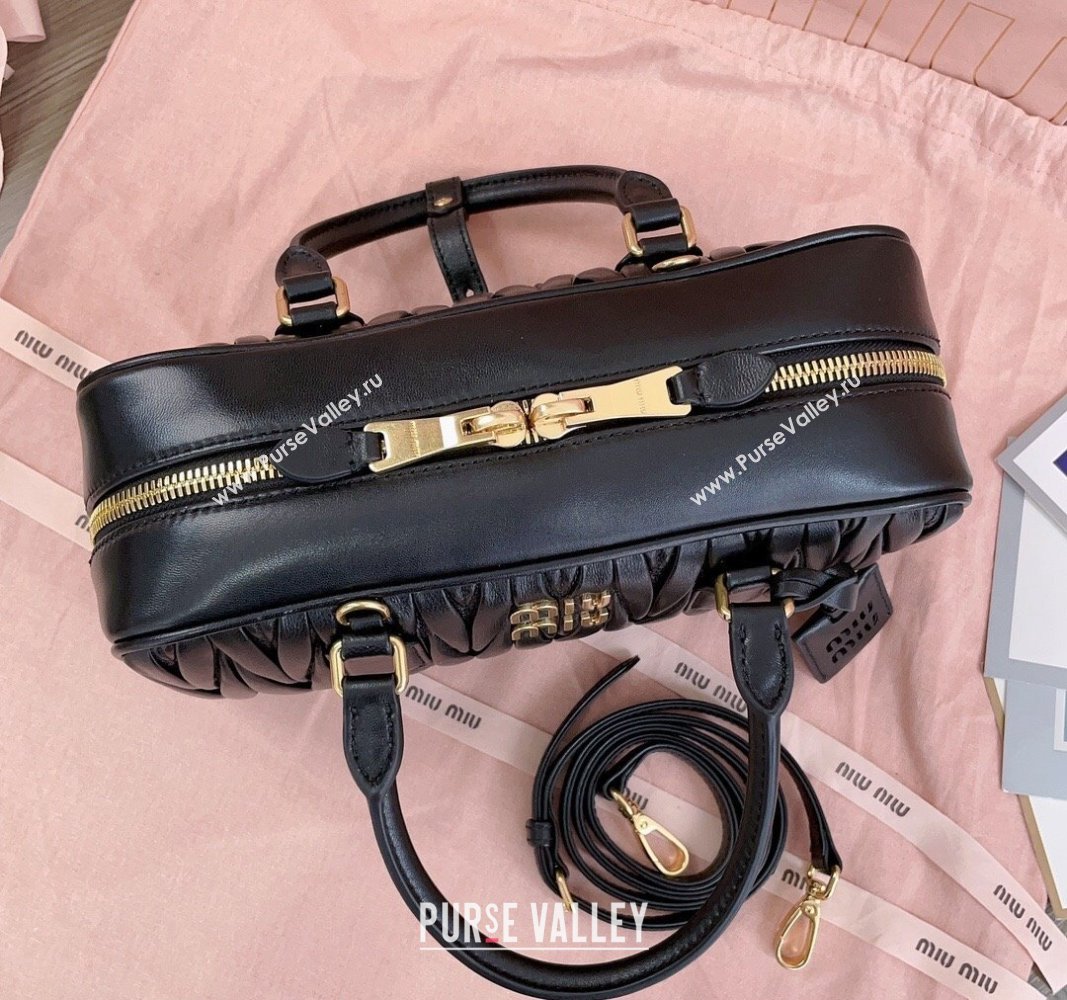 Miu Miu Arcadie Matelasse Nappa Leather top handle bag with Gold-Tone Logo Black 2024 5BB148 (JD-24103032)