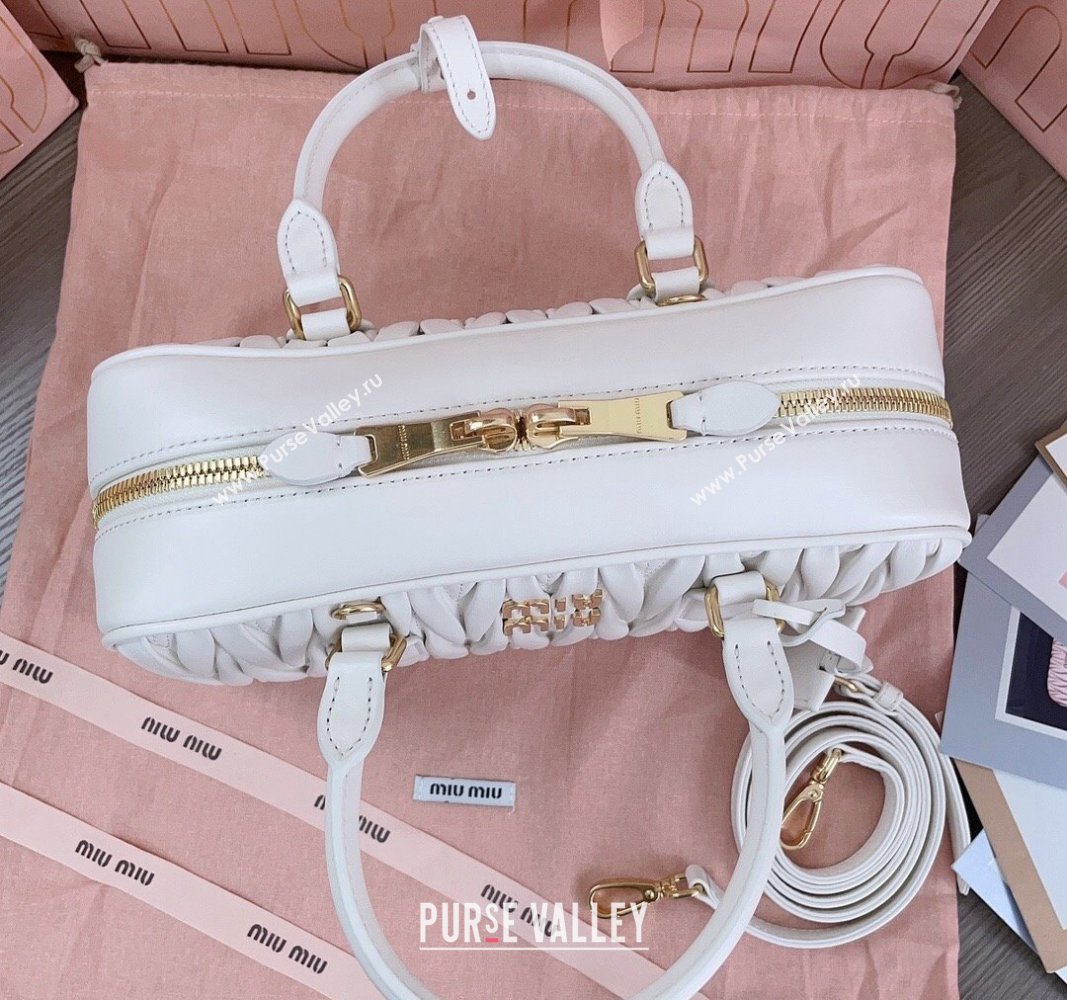 Miu Miu Arcadie Matelasse Nappa Leather top handle bag with Gold-Tone Logo White 2024 5BB148 (JD-24103034)