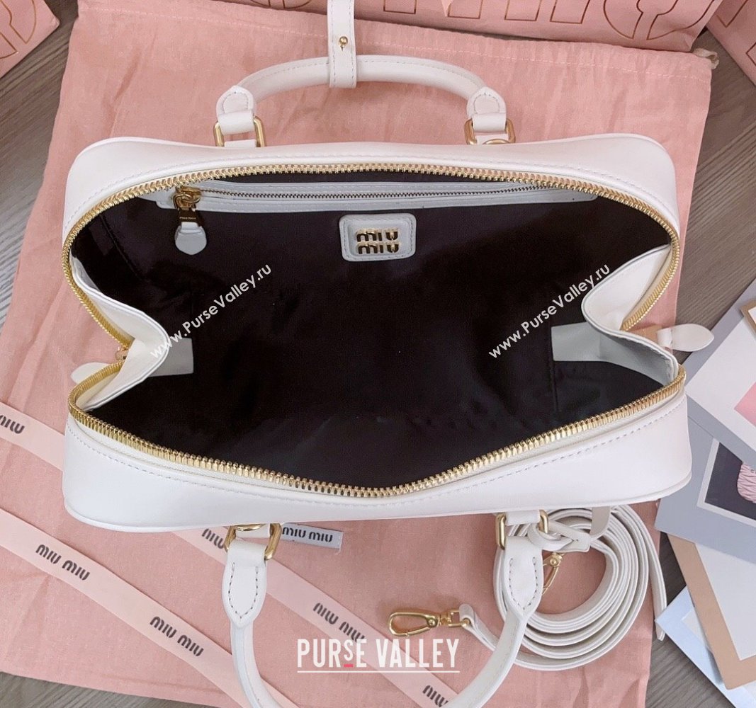 Miu Miu Arcadie Matelasse Nappa Leather top handle bag with Gold-Tone Logo White 2024 5BB148 (JD-24103034)