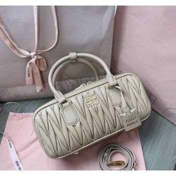 Miu Miu Arcadie Matelasse Nappa Leather top handle bag with Gold-Tone Logo Beige 2024 5BB148 (JD-24103035)