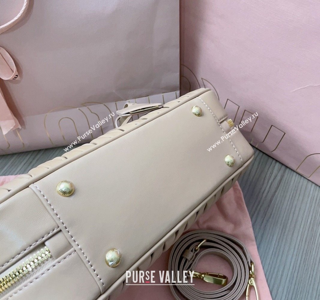 Miu Miu Arcadie Matelasse Nappa Leather top handle bag with Gold-Tone Logo Beige 2024 5BB148 (JD-24103035)