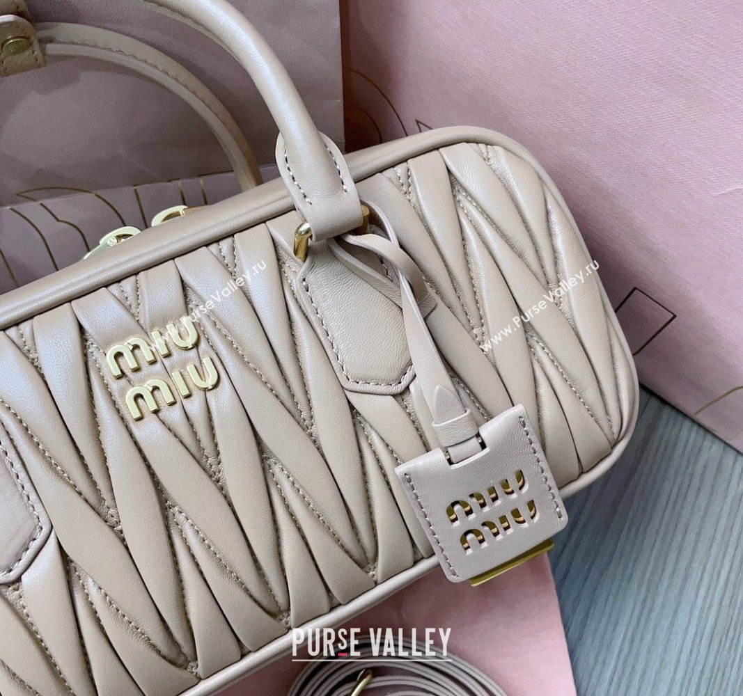 Miu Miu Arcadie Matelasse Nappa Leather top handle bag with Gold-Tone Logo Beige 2024 5BB148 (JD-24103035)