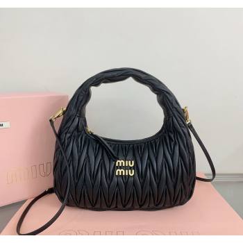 Miu Miu Wander Matelasse Nappa Leather Medium Hobo bag 5BC153 Black 2024 (LN-24103099)