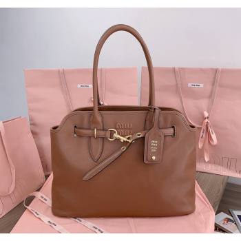 Miu Miu Aventure nappa leather tote bag Tan Brown 2024 5BG291 (JD-241031006)